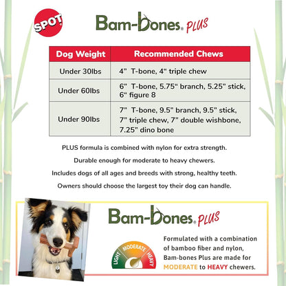SPOT Bam-Bones plus Branch -Bamboo Fiber & Nylon, Durable Long Lasting Dog Chew for Aggressive Chewers – Great Toy for Adult Dogs & Teething Puppies under 60Lbs, Non-Splintering, 5.75In, Beef Flavor2
