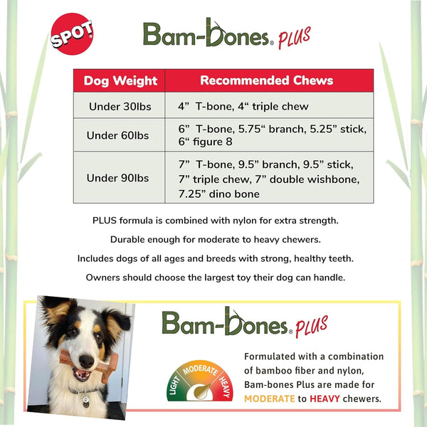 SPOT Bam-Bones plus Branch -Bamboo Fiber & Nylon, Durable Long Lasting Dog Chew for Aggressive Chewers – Great Toy for Adult Dogs & Teething Puppies under 60Lbs, Non-Splintering, 5.75In, Beef Flavor2