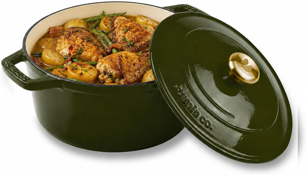 Enameled Cast Iron Dutch Oven/Biryani Pot with Lid, 5 QT Heavy Duty Casserole Pot – Non Toxic PFAS Free Cookware – Oven Safe Bread & Soup Pot – 4 Layer Enamel Caoted Cast Iron (Green, 10Inch)1