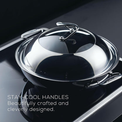 Clad Stainless Steel Wok/Stir Fry with Glass Lid and Hybrid Steelshield and Nonstick Technology, 14 Inch - Silver6