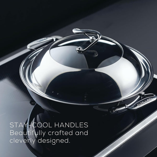Clad Stainless Steel Wok/Stir Fry with Glass Lid and Hybrid Steelshield and Nonstick Technology, 14 Inch - Silver6