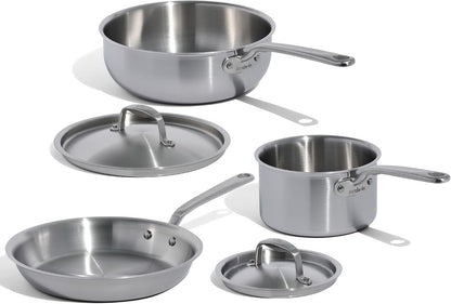 Made in Cookware - 5 Pc Stainless Steel Cookware Set - 5 Ply Clad - Includes Stainless Steel Frying Pan, Saucepan and Saucier with Lid - Professional Cookware - Crafted in Italy1