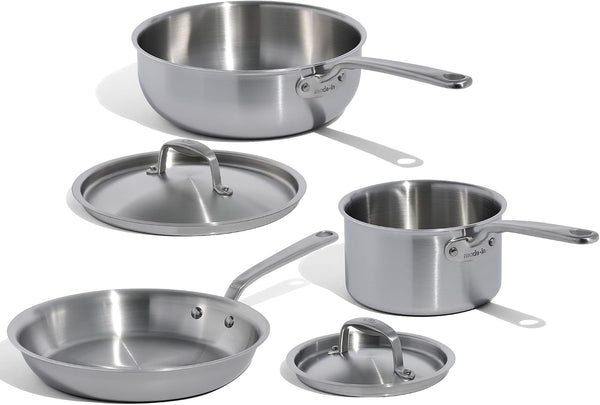 Made in Cookware - 5 Pc Stainless Steel Cookware Set - 5 Ply Clad - Includes Stainless Steel Frying Pan, Saucepan and Saucier with Lid - Professional Cookware - Crafted in Italy1