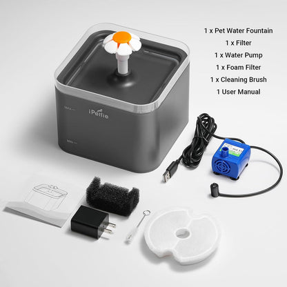 Ipettie Neverland Cat Water Fountain with LED Light, 67Oz/2.0L, Ultra Quiet Drinking Waterer, Automatic Filtered Water Dispenser, Water Purifier for Pets, Grey4