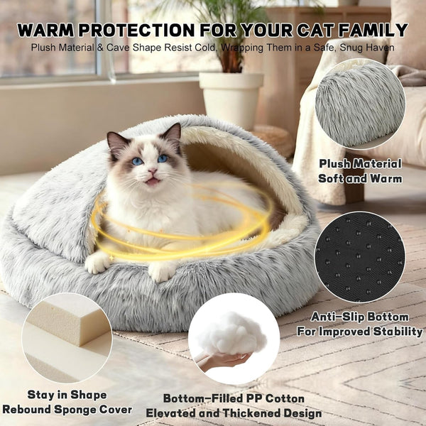 SUOXU Small Dog Bed, Nest Warm Super Soft Plush Faux Fur Washable Dog Bed with Non-Slip Bottom for Medium Small Dogs Snooze Sleeping Indoor (Gray-65Cm/25In)6