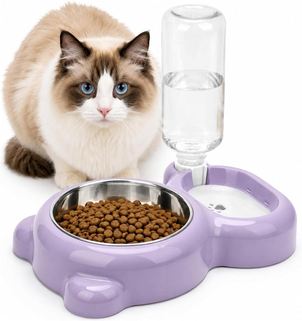 2-In-1 Dog Cat Food and Water Bowl Set with Auto-Water Dispenser, Blue | Anti-Slip & Splash Design, Easy to Clean, Stainless Steel Bowl and Safe PP Material, Suitable for Puppies and Cats8