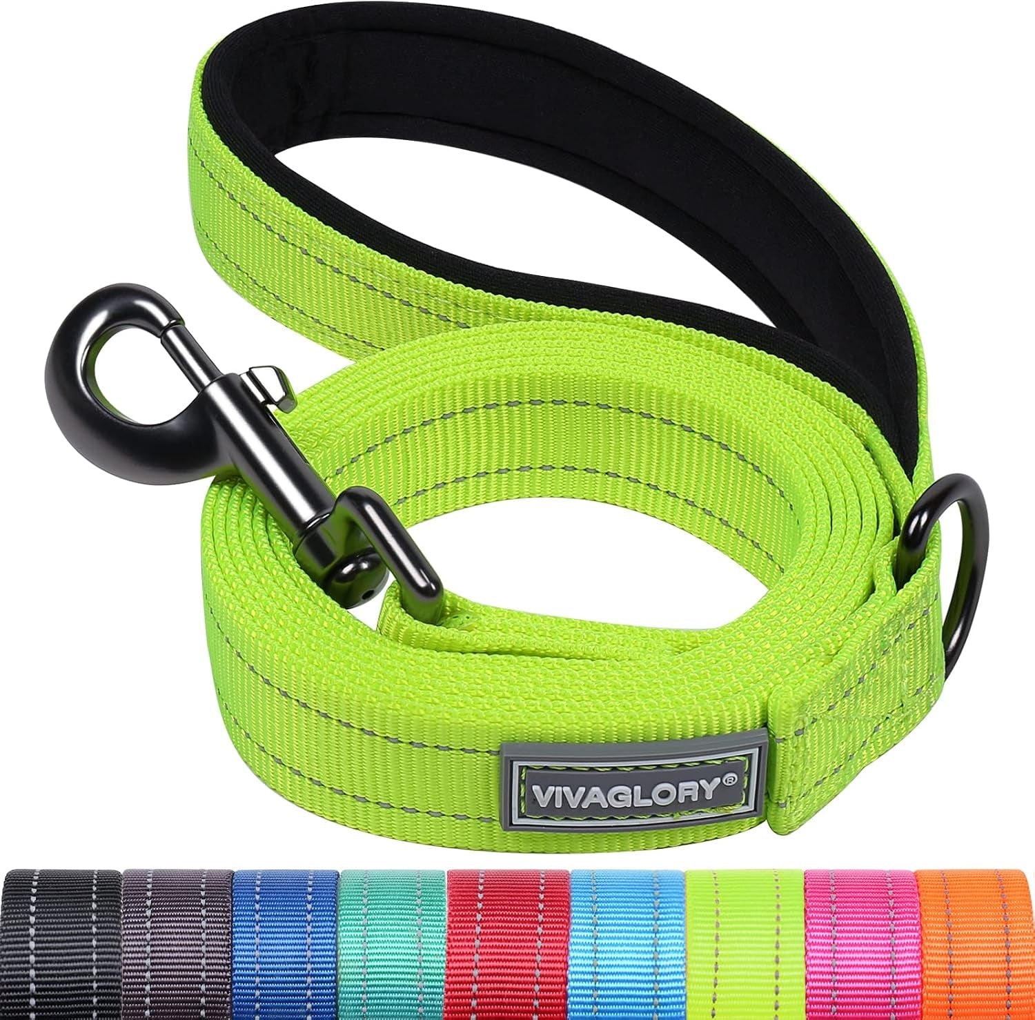 vivaglory-dog-leash-puppy-leash-for-collar-3ft-x-1in-black-with-soft-padded-handle-for-training-walking-heavy-duty-double-layer-nylon-pet-puppy