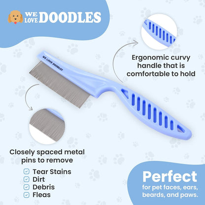 Tick & Flea Comb for Dogs, Fine Tooth Dog Face Brush for Tear Stains 2 PACK | Fine Tooth Metal Flea Comb for Dogs, Removes Lice, Ticks & Fleas around Eyes, Face & Body, for Poodles, Doodles, Cats, Pets2