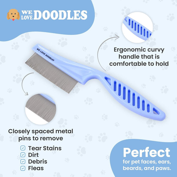 Tick & Flea Comb for Dogs, Fine Tooth Dog Face Brush for Tear Stains 2 PACK | Fine Tooth Metal Flea Comb for Dogs, Removes Lice, Ticks & Fleas around Eyes, Face & Body, for Poodles, Doodles, Cats, Pets2