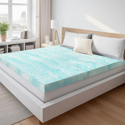 Memory Foam Mattress Topper, Full Size, 3 Inch Cooling Pad | Cooling Gel Infused, Ventilated, Breathable Toppers Pad, RV, Camper, Sofa Bed Use, Blue1