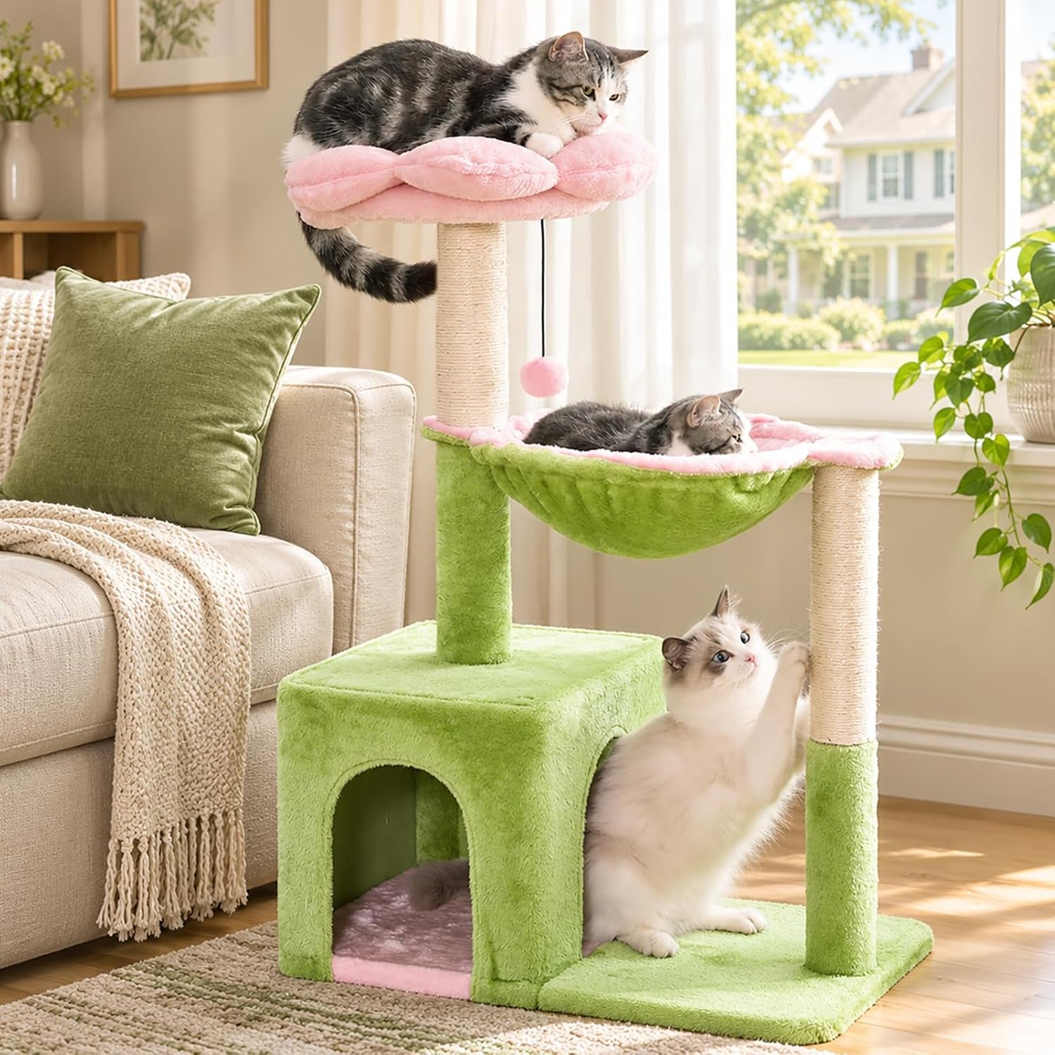 flower-cat-tree-34-cat-tower-with-scratching-post-big-hammock-forest-cat-tower-with-16-hammock-spacious-cat-house-34-scratching-post-removable-flower-bed-small-cat-tree-for-large-cats