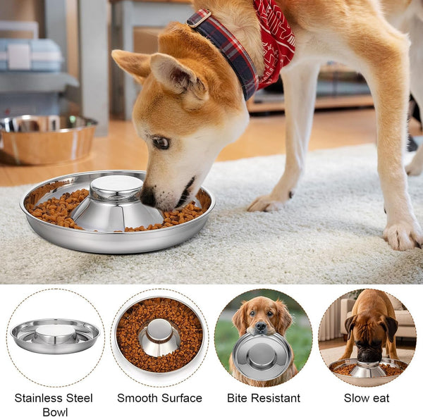 4 Pcs Stainless Steel Puppy Bowls, 10.2 Inch Silver Multiple Puppy Feeding Station, Non Skid Dog Food and Water Bowls for Weaning, Litter Feeding, and Slow Feeder Use5