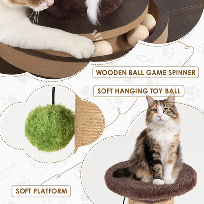35.4" Tall Sisal Cat Scratching Post, Anti-Tip Stable Base, Interactive Mouse Hole & Toys, Furniture Grade Wood Cat Scratcher Tower for Indoor Cats4