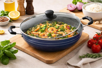 Kadai with Glass Lid All Purpose Pan Nonstick Coating Kadhai Deep Stir Fry for Gas and Induction Cooktop Aluminium Skillet Wok (3Mm) 2.2 Ltr Diameter 9.5 Inch6