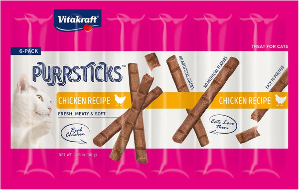 Vitakraft Purrsticks Meaty Cat Sticks - Chicken - Segmented and Breakable Meatstick - Deliciously Tender, 6 Count (Pack of 1)1
