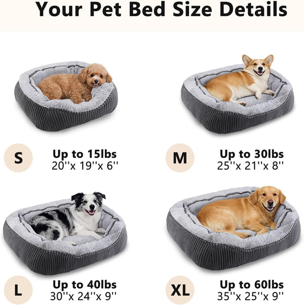 Washable Dog Bed for Small Medium Sized Dogs, Rectangle Small Puppy Cat Dog Beds, Orthopedic Pet Bed, Soft Breathable Calming Pet Sofa Bed Anti-Anxiety with Anti-Slip Buttom, S(20"X19"X6")6
