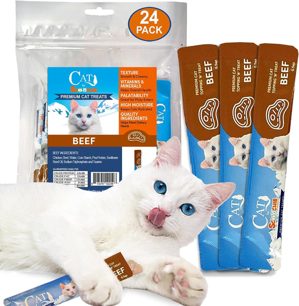 Scoochie Pet Cat Lick Treats, Chicken Salmon & Beef, 0.5Oz, 12 Pack | Variety Pack, Chicken, Salmon, Beef, Creamy Puree, No Chewing, Great for All Cats Especially Seniors12