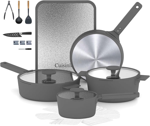 20-Piece Nonstick Cookware Set, Pots and Pans Set with Frying Pan, Saucepan, Sauté Pan & Stockpot, PFOS & PFOA Free, Induction Compatible, Oven & Dishwasher Safe, Grey1