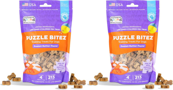 Outward Hound by Nina Ottosson Puzzle Bitez USA Made Dog Treats, Peanut Butter Flavor, Bite-Sized Training Reward and Interactive Puzzle Toy Treats, 7.5Oz10
