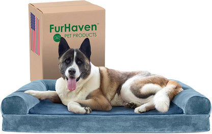 Furhaven Orthopedic Dog Bed for Large Dogs, Sofa-Style with Cool Gel-Top Foam with a Solid Orthopedic Foam Base for Joint Support, Removable Washable Cover, Jumbo XL, Plush & Suede, Gray14
