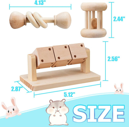 AOWPFVV Wooden Hamster Toys,Safe Rabbit Toys for Guinea Pigs | Small Animals,Chinchillas, Gerbils, Rats, Bunny,Rodents Teeth Care Toys for Cage3