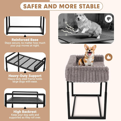 Bedside Dog Bed Adjustable Elevated Bunk Lounge Dog Bed Attach to Human Bed | Dog & Cats Window Perch, 25"X18" Metal Frame Pet Bedside Co-Sleeper with Thick Supportive Cushion Mattress & Washable Cover4