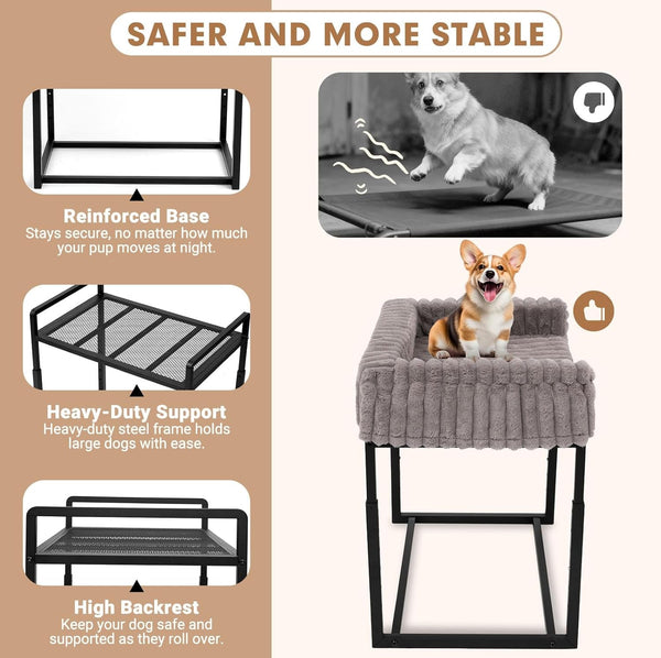 Bedside Dog Bed Adjustable Elevated Bunk Lounge Dog Bed Attach to Human Bed | Dog & Cats Window Perch, 25"X18" Metal Frame Pet Bedside Co-Sleeper with Thick Supportive Cushion Mattress & Washable Cover4