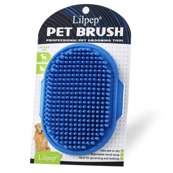 Dog Grooming Brush, Lilpep Pet Shampoo Bath Brush Soothing Massage Rubber Comb with Adjustable Ring Handle for Long Short Haired Dogs and Cats (Blue+Green, Pack of 2)12