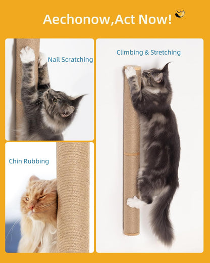 Aechonow 34" Cat Scratching Post, Wood Wall Mounted Cat Scratcher for Cats | Cat Wall Scratcher,Cat Wall Furniture for Indoor Cats,Cat Wall Wood Climber, Natural Sisal,Tall & Sturdy Corner Climbing Pole2