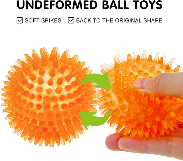 SHARLOVY Squeaky Balls for Pet Small Puppy, 6 Pack TPR Fetch Spike Balls for Dogs, Rubber 6 Pack Bright Colors Chew Teething Dog Toys, for Clean Teeth and Training, for Puppy Chew and Teething4