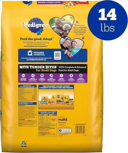 Pedigree Tender Bites Small Dogs Dry Dog Food, Chicken & Steak, 14 Lb | 36 Vitamins, Minerals & Amino Acids, Quality Protein for Lean Muscle, Natural Fiber for Digestion, Highly Digestible8