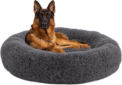 Calming Dog Beds for Large Dogs, Faux Fur Donut Cuddler Dog Bed, round Fluffy Pillow, Washable Pet Bed for Dogs up to 80Lbs, 36Inch12