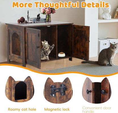 Cat Litter Box Enclosure Furniture, Wooden Cat Bathroom Furniture Storage Cabinet with Removable Divider, Fit Most Cats and Litter Box6