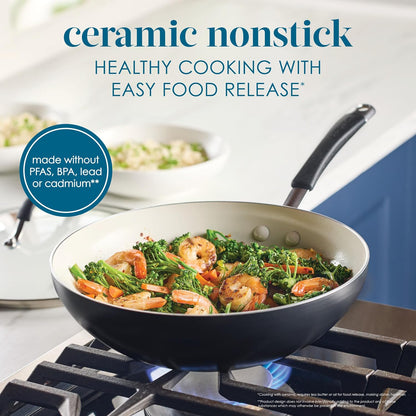 Cucina Ceramic Nonstick Stir Fry Pan and Lid, 11 Inch Non Stick Wok Pan, Dishwasher Safe - Peppercorn3