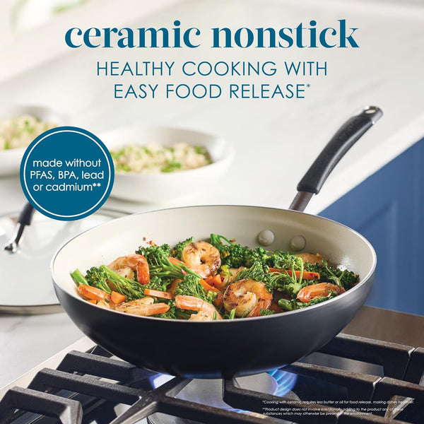 Cucina Ceramic Nonstick Stir Fry Pan and Lid, 11 Inch Non Stick Wok Pan, Dishwasher Safe - Peppercorn3