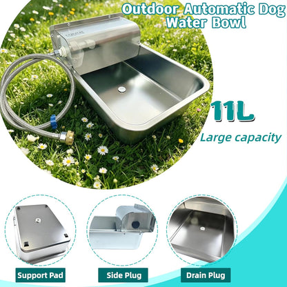 Automatic Dog Water Dispenser,Wide Mouth Design,Water Level Control | 11L Stainless Steel Outdoor Dog Water Bowl,With Float Valve Auto Refill for Dogs, Alpacas & Livestock,With 3/4" Brass Adapter2