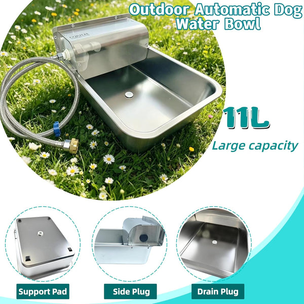 Automatic Dog Water Dispenser,Wide Mouth Design,Water Level Control | 11L Stainless Steel Outdoor Dog Water Bowl,With Float Valve Auto Refill for Dogs, Alpacas & Livestock,With 3/4" Brass Adapter2