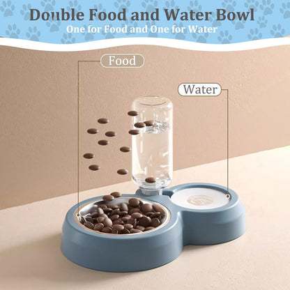 Double Dog Cat Bowls, Pets Food and Water Bowl Set with Silicone Mat | Pets Food and Water Bowl Set with Automatic Water Dispenser Stainless Steel Bowl, Gravity Feeder for Cats Small Dogs Puppies3