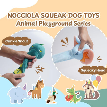 Nocciola Dog Squeak Toys 5Pcs, Dog Toys to Keep Them Busy for Aggressive Chewers, Hide and Seek Crinkle Dog Toy for Large Dogs, Long Face Wild Animals Playground Series2