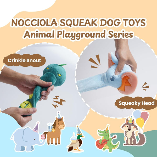Nocciola Dog Squeak Toys 5Pcs, Dog Toys to Keep Them Busy for Aggressive Chewers, Hide and Seek Crinkle Dog Toy for Large Dogs, Long Face Wild Animals Playground Series2