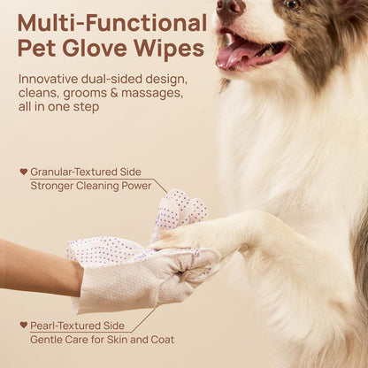 HICC PET Cleaning Glove Wipes PRO for Dogs & Cats, 20PCS Coconut Scent. | Puppy Wipes, No-Rinse Pet Grooming Wipes, Extra Thick Dual-Textured Wipes for Paws, Face, Coat, Outer Ear&Rear-End Area.5