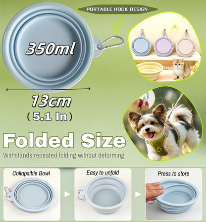 Collapsible Pet Bowl Travel Food Water Bowl(Greenpinkblue) | Food-Grade Silicone, Bpa-Free, Soft & Durable. Collapsible with Carabiner for Travel. Non-Slip Base, Easy to Rinse Clean.3