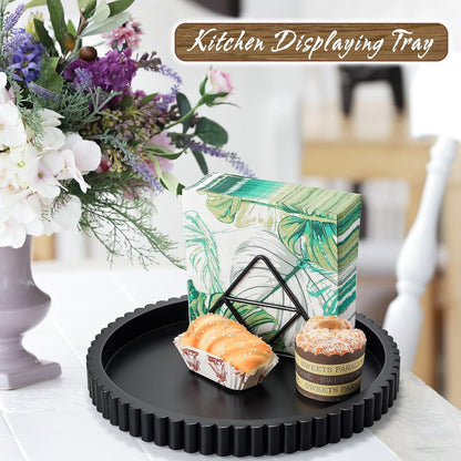 Handmade 12In Decorative Tray for Coffee Table Tray Decor, Black Wooden Decorative round Tray for Kitchen, Living Room, Home Decor3