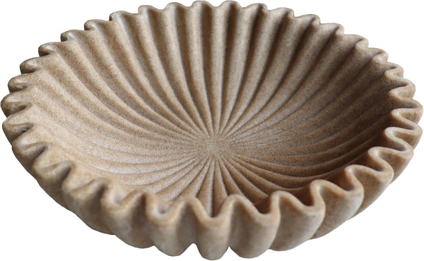 10" Large Decorative Bowl Decor, Scalloped Bowls for Modern Home Decor,Ruffle Decor,Stylish Key Bowl for Entry Table,Decorative Fruit Bowl for Kitchen Counter,Artificial Stone Beige1