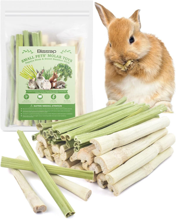 Bissap 40PCS Rabbit Chew Sticks, 20PCS Sweet Bamboo Chew Sticks & 20PCS Papaya Stems Bunny Chews for Rabbit Hamster Chinchilla Guinea Pig Small Animals Natural Molar Treats1