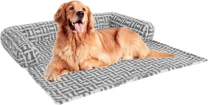 Orthopedic Dog Bed Mat for Large Dogs, Washable Sofa Protector Pet Bed with 3-Sided Bolster, Shredded Memory Foam & Plush Support, Non-Slip Bottom for Medium & Small Dogs (Grey)1