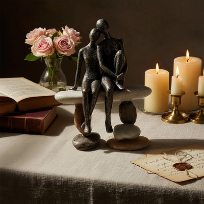 Romantic Couple Figurines Sculpture – Abstract Couple Sculpture on Stone Bench, Modern Home Decor Statue, Unique for Couple8