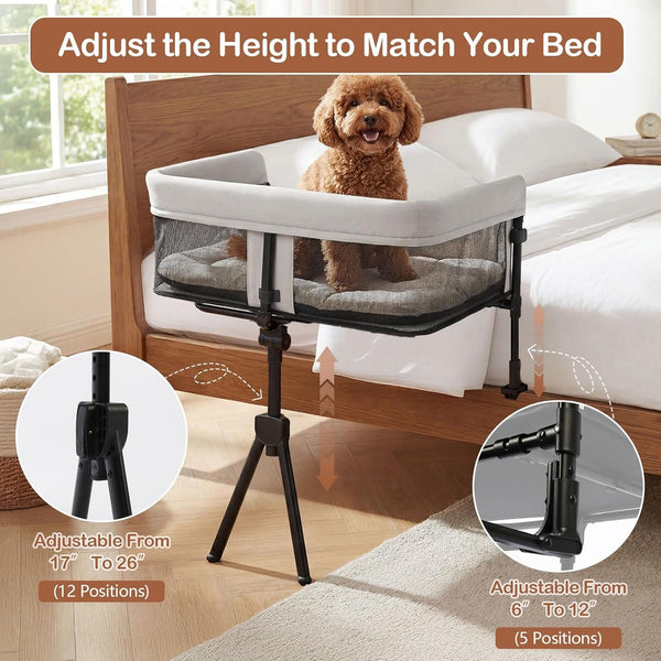 Bedside Dog Bed, Adjustable to Human Bed Height, 11-Inch Guardrail, Foldable & Portable Pet Bed Attachment, Improves Owner'S Sleep Quality, for Small Size Dogs (<40 LBS) & All Cats4