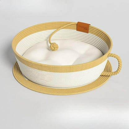 Trynellis Handwoven Cotton Rope Cat Basket Bed with Removable Scratching Pad, 2-In-1 Cat Scratcher Lounge (Large,Woven Rattan Cat Bed + Cushion)11