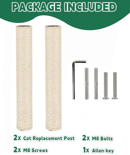 BNOSDM M8 15.75”X3.15” Replacement Scratching Post for Cat Tree Tower Rope Scratch Poles Refill 2 Pcs Natural Sisal Pole Part for Refurbishment Hemp White5